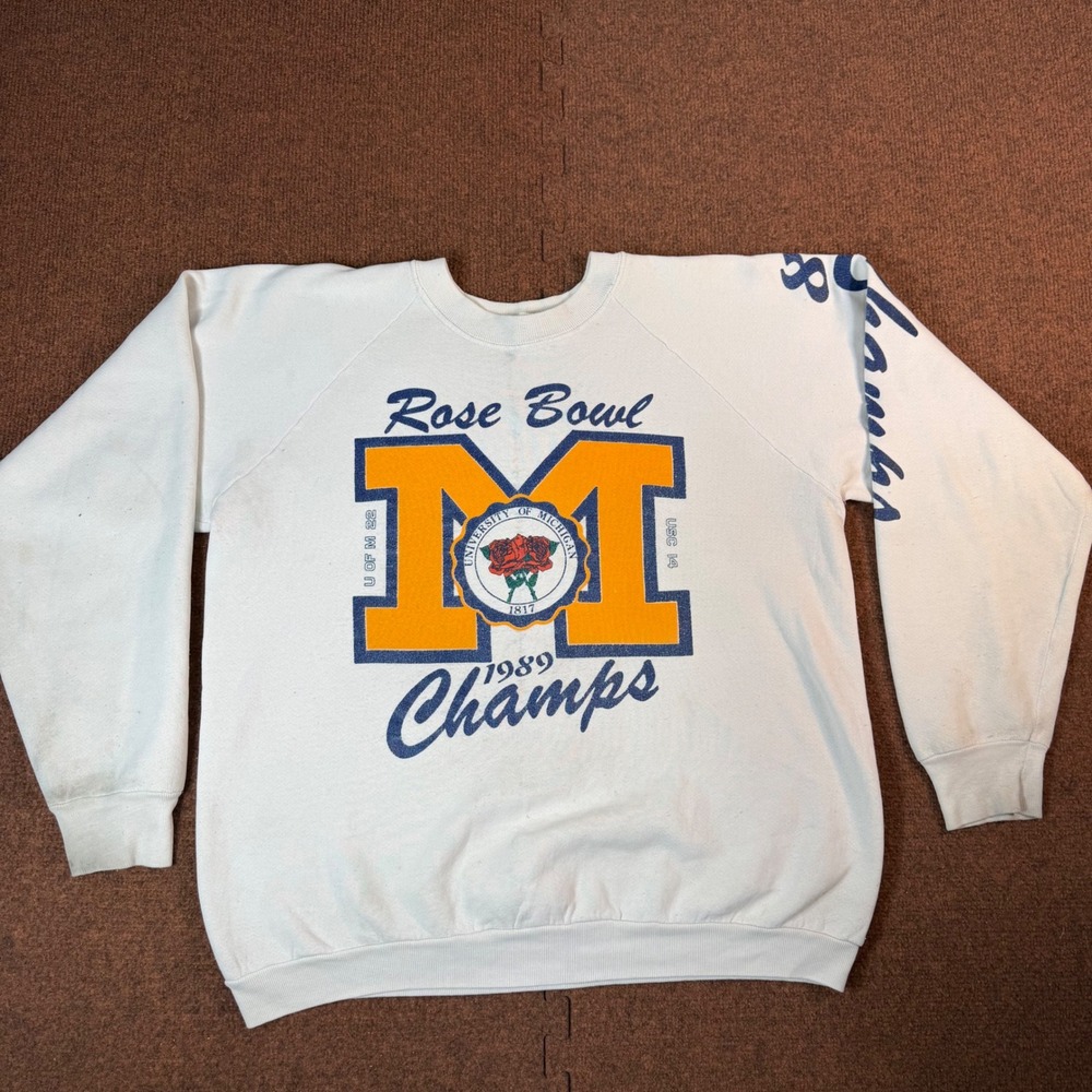 Vintage Fruit of the Loom Michigan 1989 Rose Bowl Champs Sweatshirt White XL